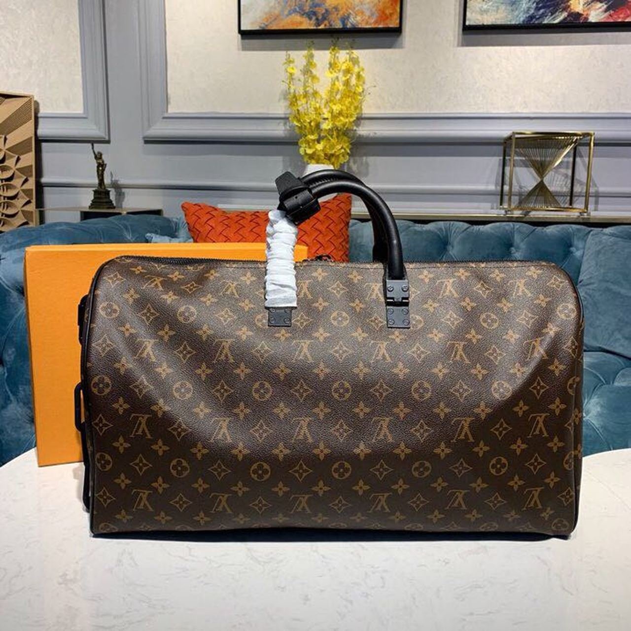 Louis Vuitton Keepall Bandouli?re 50cm Monogram Solar Ray Canvas Spring/Summer Collection M44471, Black/Orange