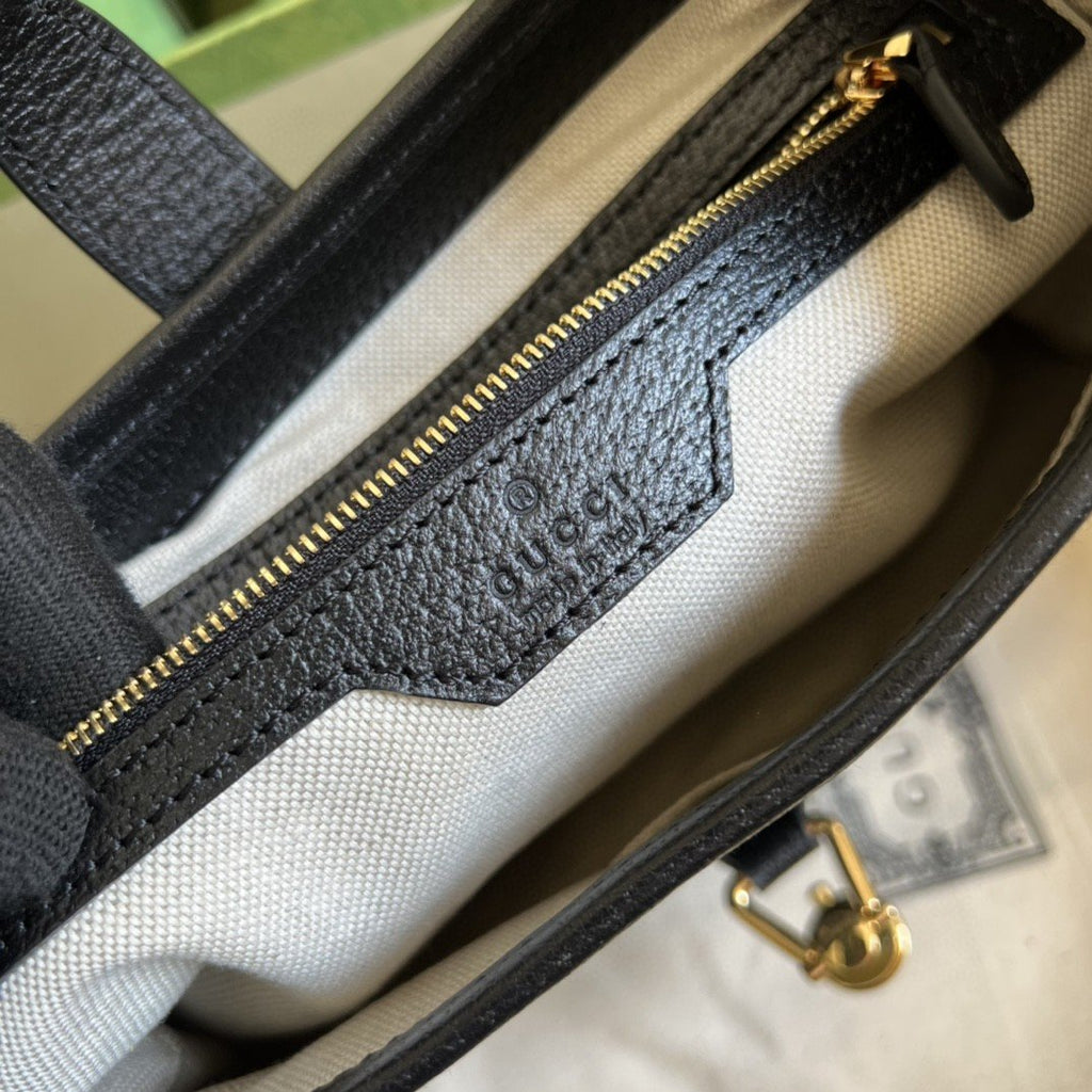 Gucci Jackie 1961 Small Shoulder Bag Black And Ivory GG Denim Jacquard For Women 11in/28cm
