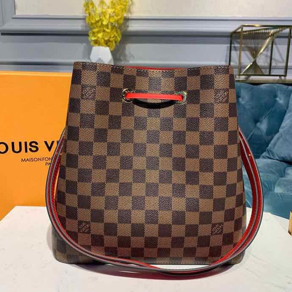 Louis Vuitton Neo Noe BB Bucket Bag 26cm Damier Ebene Canvas Spring/Summer Collection N40214, Cherry Berry