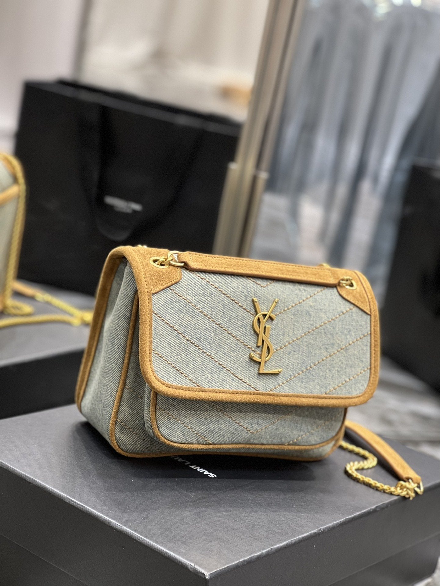 Saint Laurent Niki Mini Chain Bag In Canvas For Women 22cm YSL
