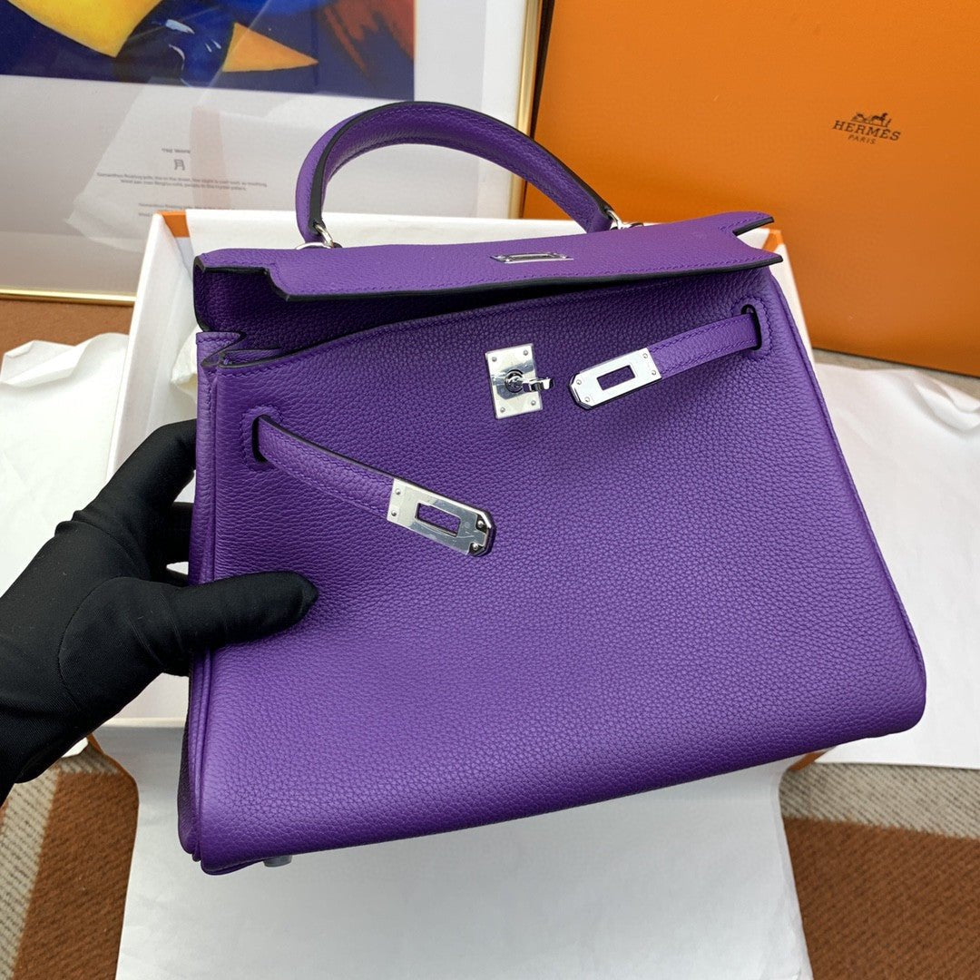 Hermes Kelly 25 Retourne Togo Purple Bag For Women, Women’s Handbags, Shoulder Bags 10in/25cm