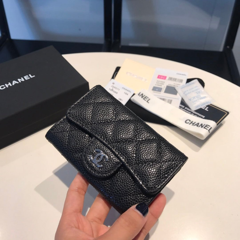 Chanel Co-Co Mini Wallet Silver Hardware 12cm Black