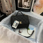 Chanel Flap Bag Top Handle With Chain 19cm Black