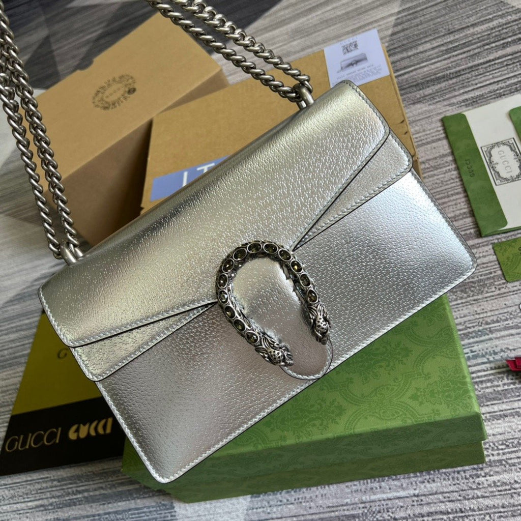 Gucci Dionysus Small Shoulder Bag Silver For Women, Women’s Bags 10in/26cm GG