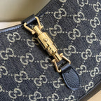 Gucci Jackie 1961 Small Shoulder Bag Black And Ivory GG Denim Jacquard For Women 11in/28cm