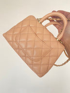 Chanel Flap Bag With Top Handle 19cm Light Brown