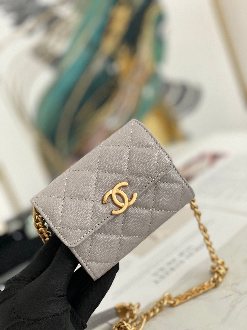 Chanel Flap Bag Mini Gold 12cm Grey