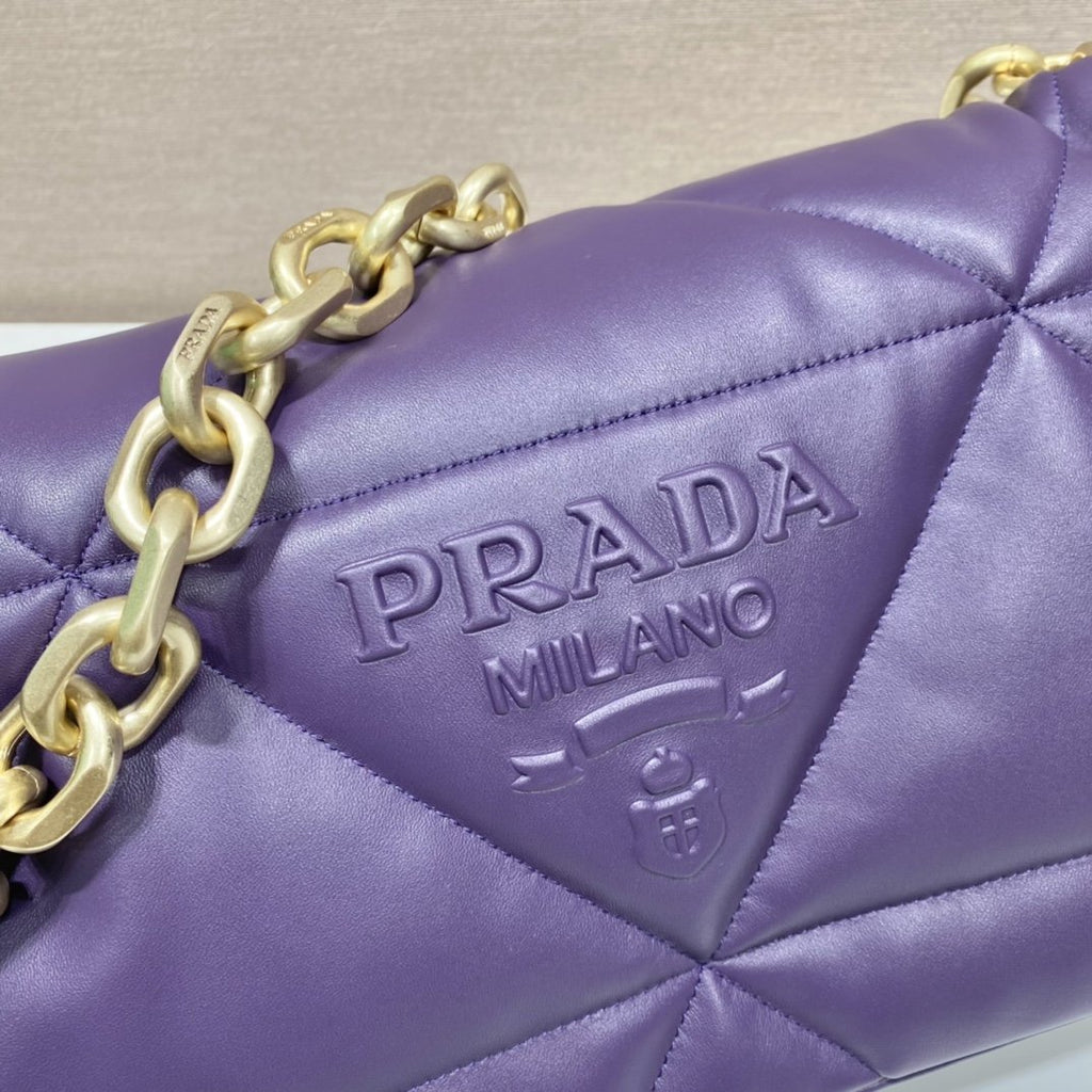 Prada System Nappa Patchwork Shoulder Bag Purple For Women, Women’s Bags 7.5in/19cm