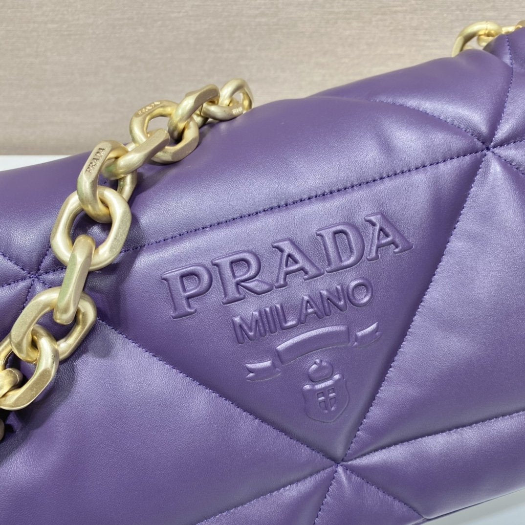 Prada System Nappa Patchwork Shoulder Bag Purple For Women, Women’s Bags 7.5in/19cm