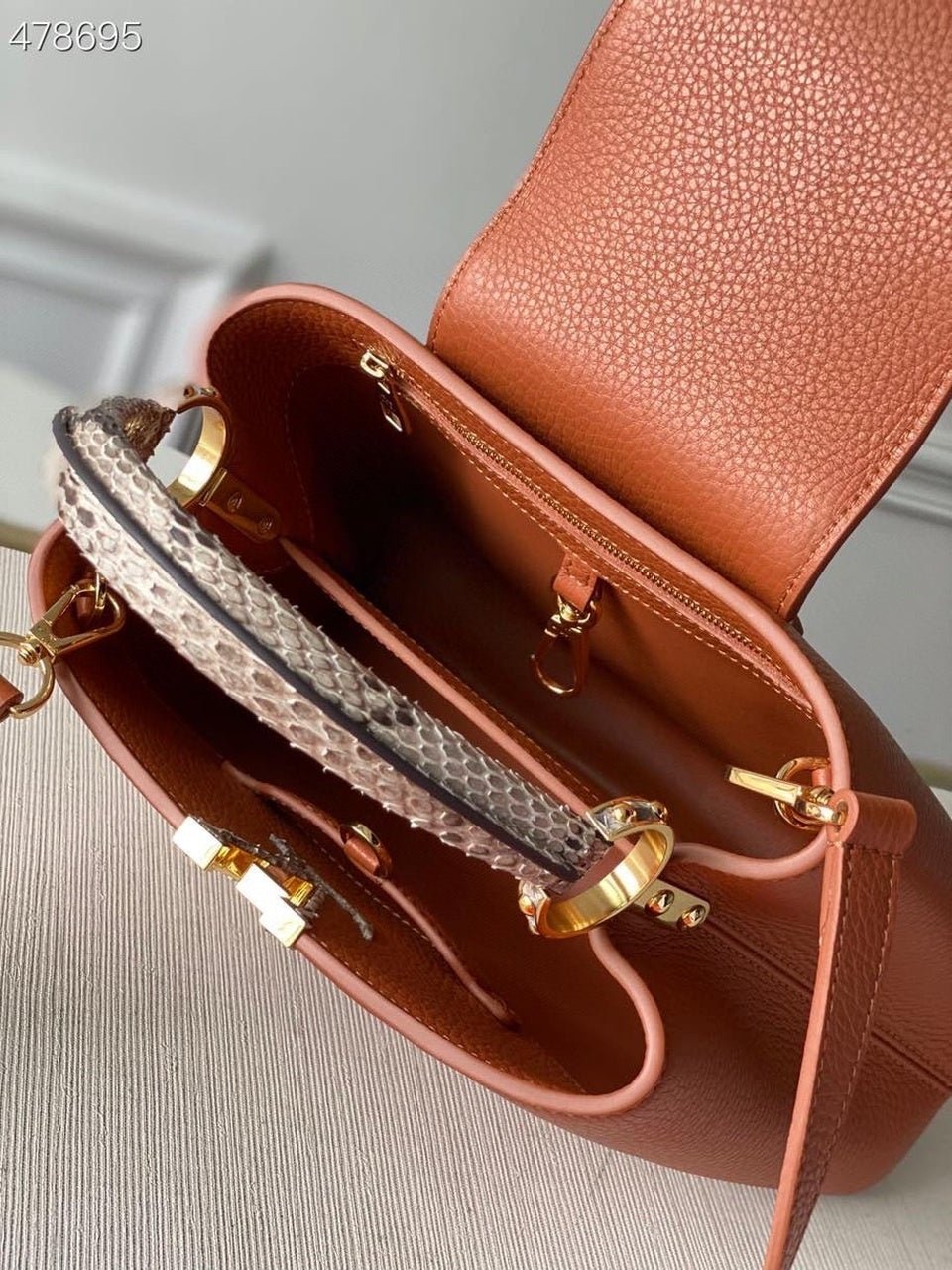 Louis Vuitton Woven Capucines Python Handle Bag 27cm Taurillon Leather Spring/Summer Collection N98388 Cognac