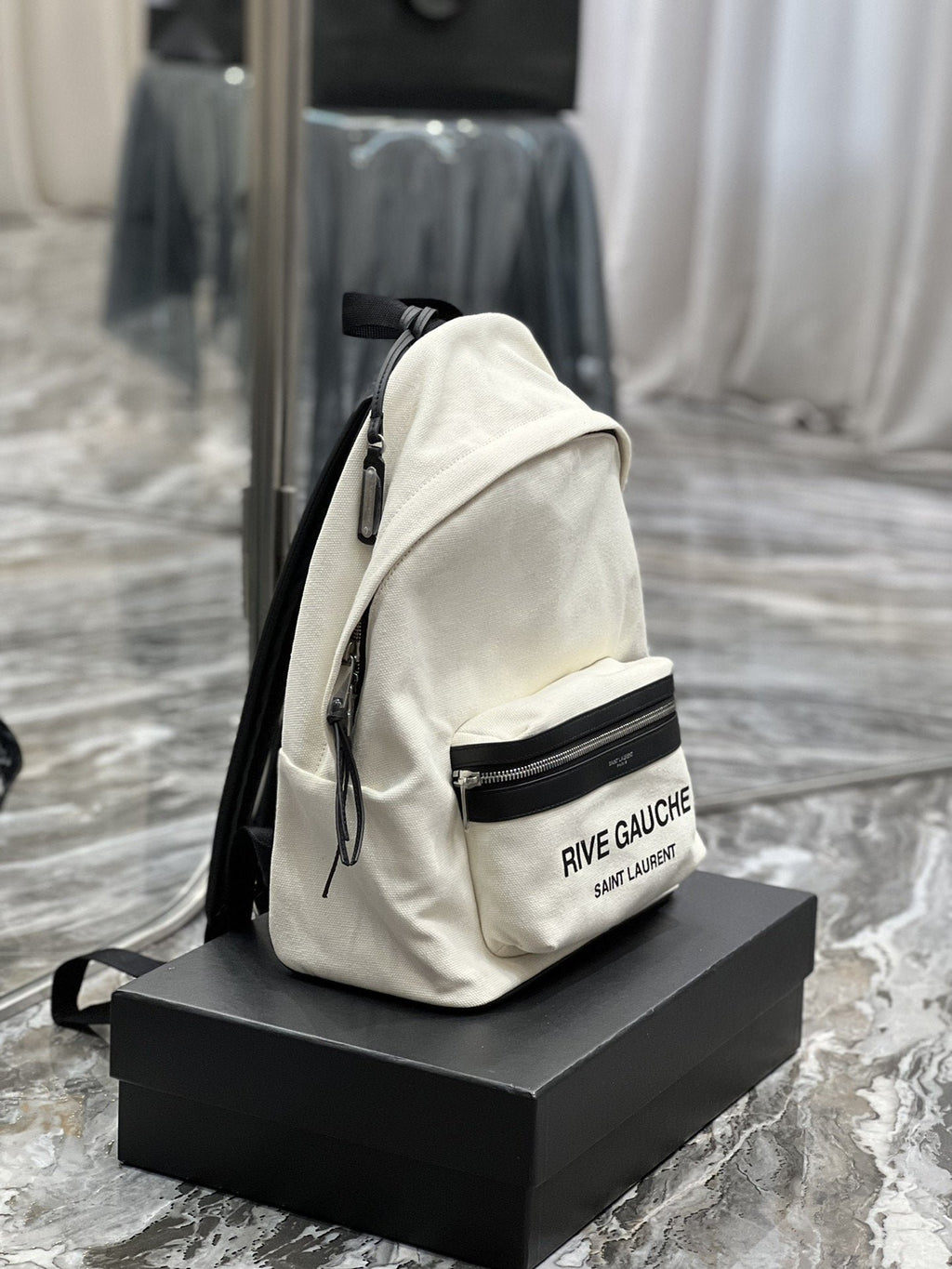 Saint Laurent City Backpack In Canvas Unisex 35cm White