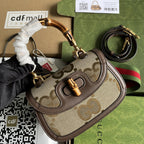 Gucci Bamboo 1947 Jumbo GG Small Top Handle Bag Camel And Ebony Jumbo GG Canvas Brown For Women 8.3in/21cm
