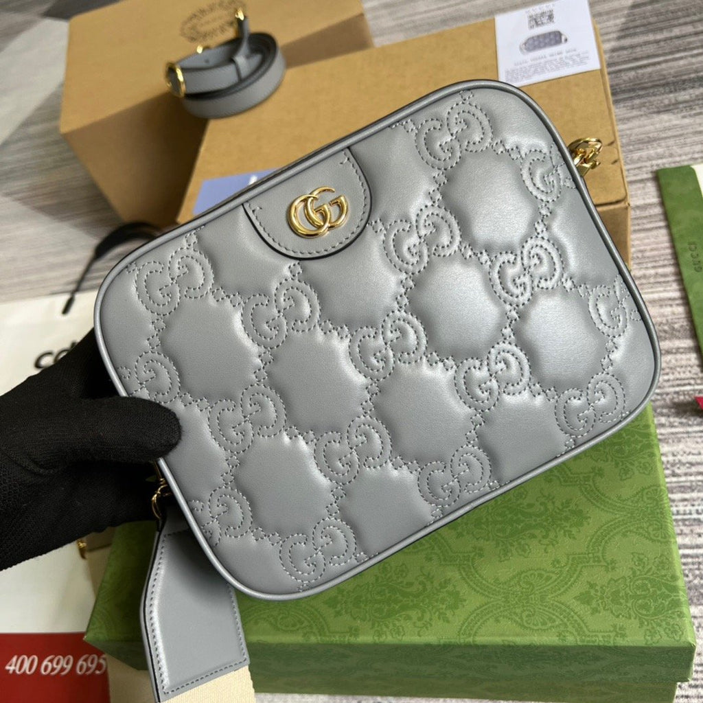 Gucci Matelasse Shoulder Bag Grey For Women, Women’s Bags 8.5in/22cm