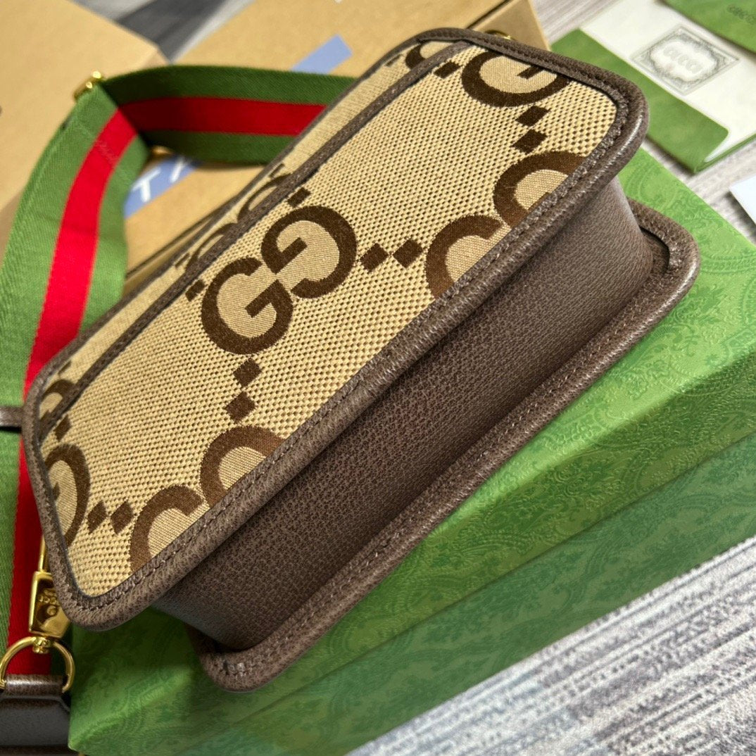 Gucci Jumbo GG Mini Bag Camel And Ebony Jumbo GG Canvas For Women 8.9in/22.5cm