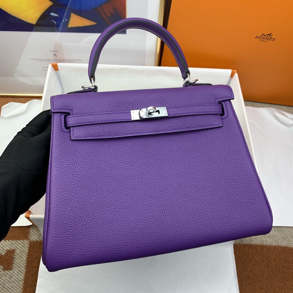 Hermes Kelly 25 Retourne Togo Purple Bag For Women, Women’s Handbags, Shoulder Bags 10in/25cm