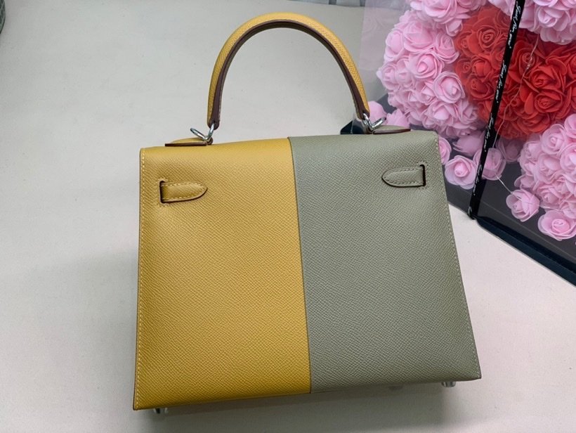 Hermes Kelly 28 Sellier Epsom Bag Grey/Yellow For Women, Women’s Handbags, Shoulder Bags 11in/28cm