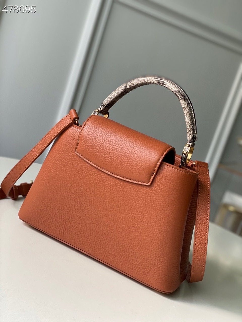 Louis Vuitton Woven Capucines Python Handle Bag 27cm Taurillon Leather Spring/Summer Collection N98388 Cognac