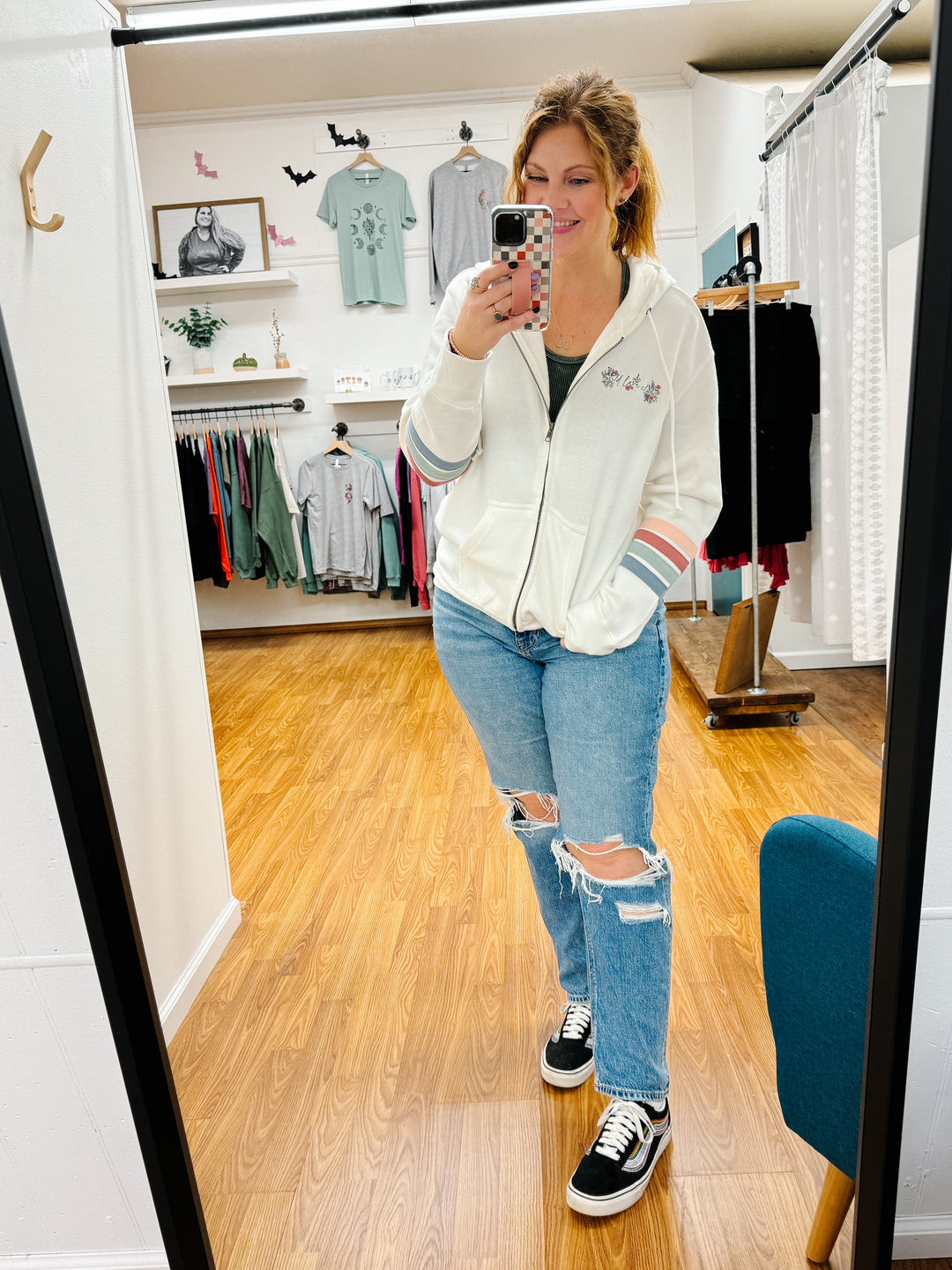 Floral Wild Love Club Cream Stripe Sleeve Hoodie