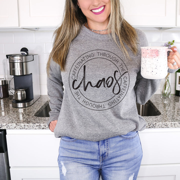 Caffeinating Through the Chaos Fleece Pullover  |  Black Ink