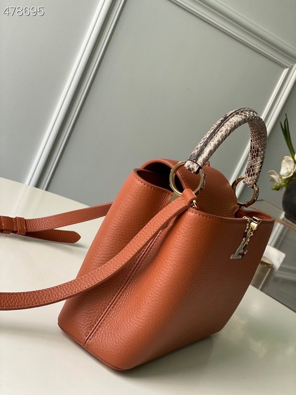 Louis Vuitton Woven Capucines Python Handle Bag 27cm Taurillon Leather Spring/Summer Collection N98388 Cognac
