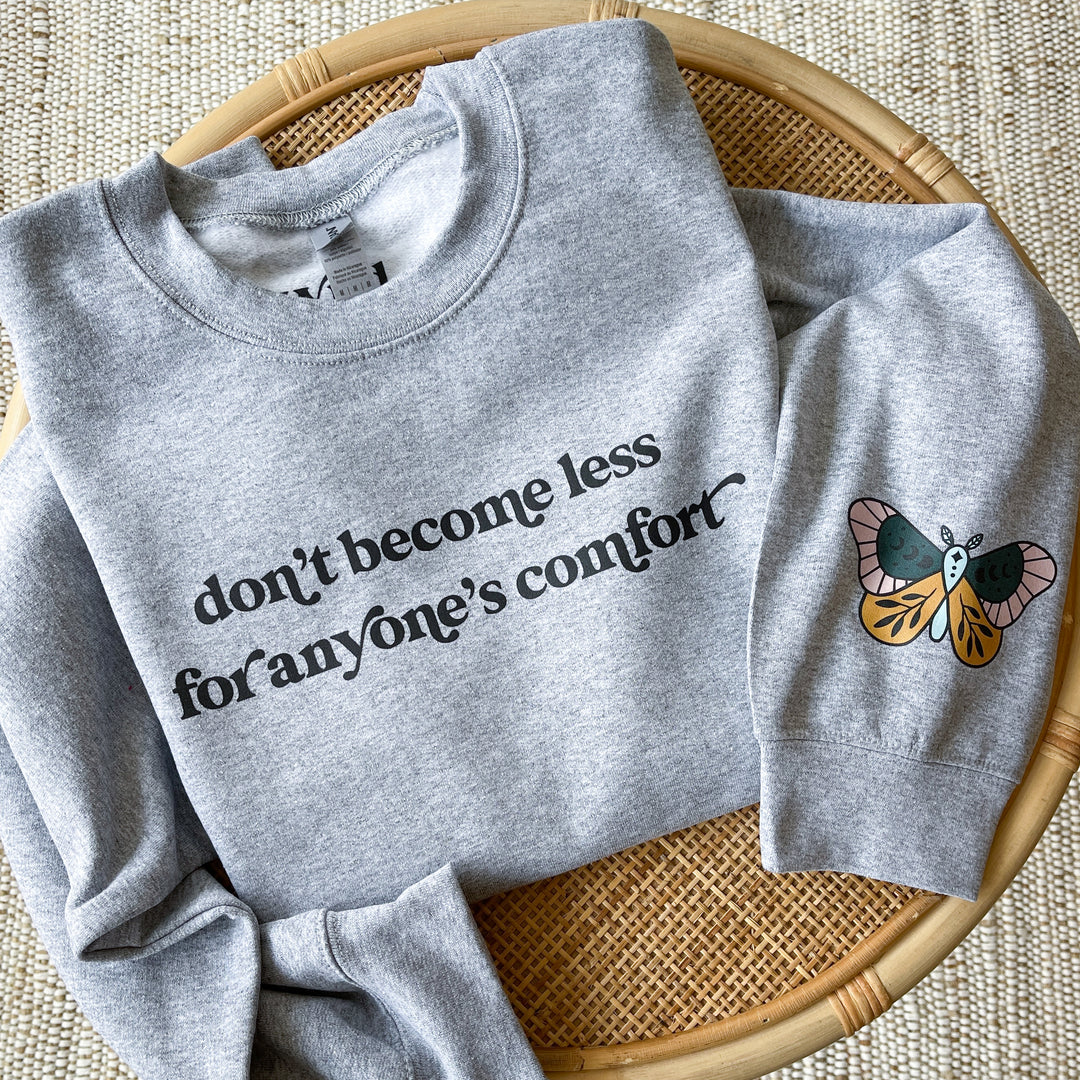 Don't Become Less + Moon Phase Moth Gray Fleece Pullover