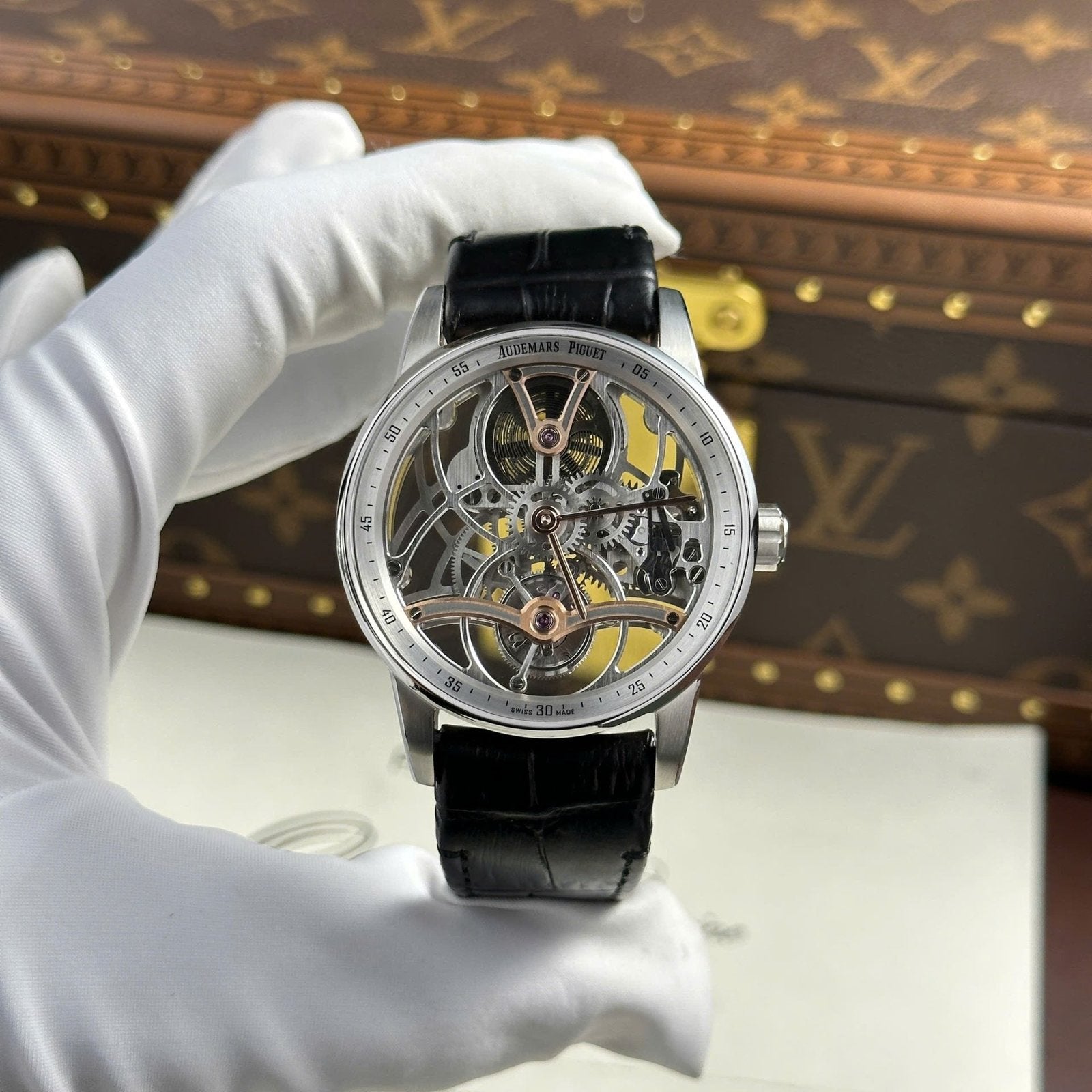 Audemars Piguet 26600 Tourbillon Openworked Watch Leather Strap 41mm