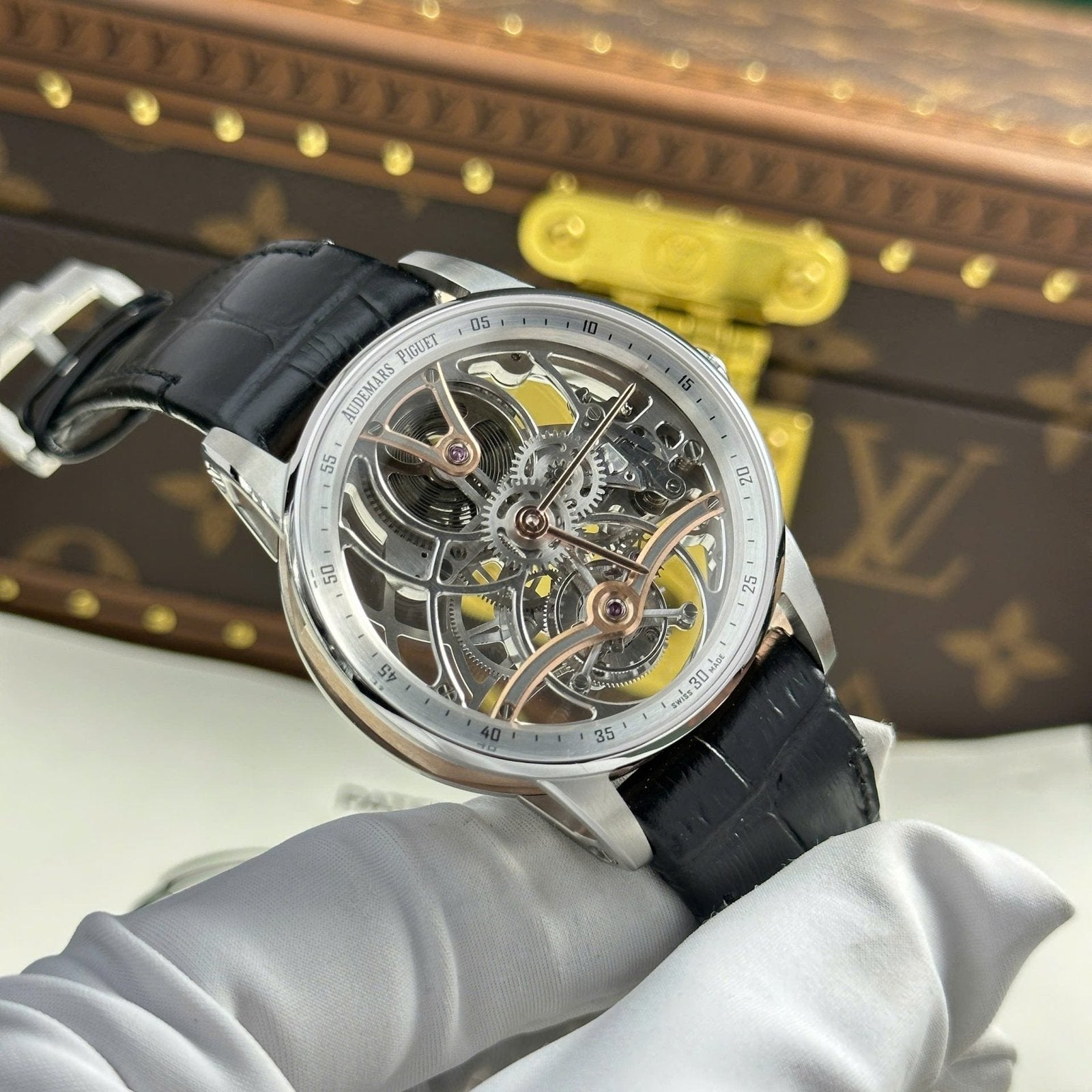 Audemars Piguet 26600 Tourbillon Openworked Watch Leather Strap 41mm