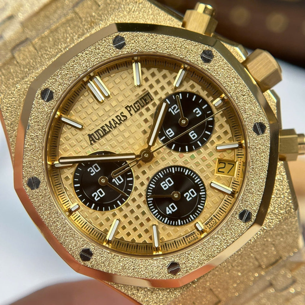 Audemars Piguet Watch Royal Oak Chronograph Frosted Gold 26240 Yellow Dial 41mm