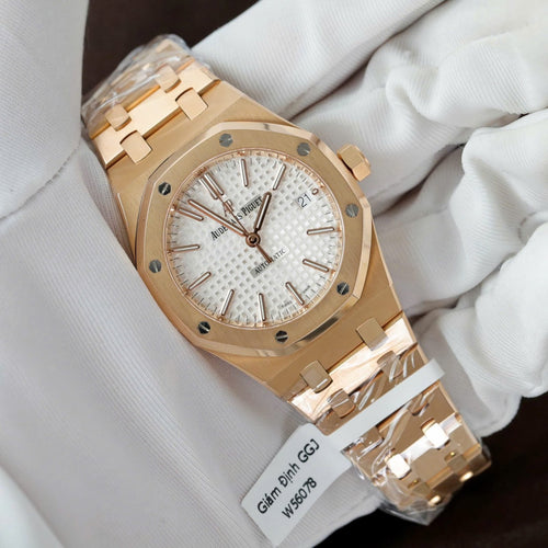Audemars Piguet White Dial Watch 18K Gold Wrapped 37mm
