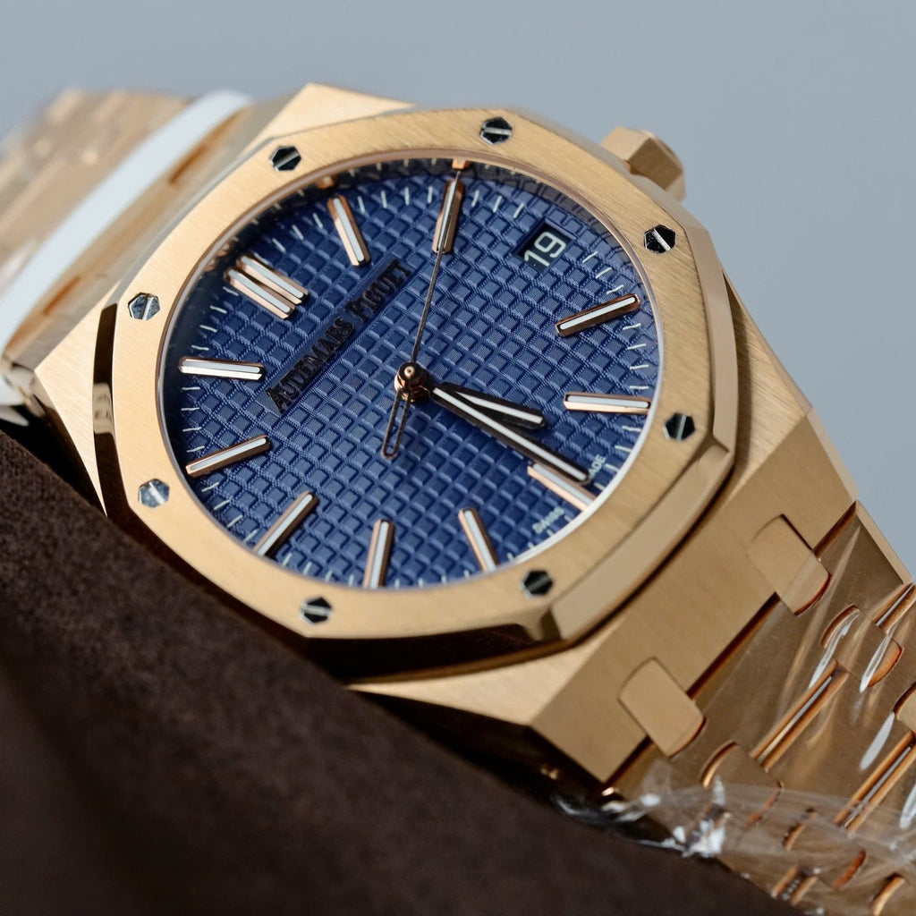 Audemars Piguet 15510R Royal Oak 50th Anniversary Dial Blue Watch 18K Gold Wrapped 41mm