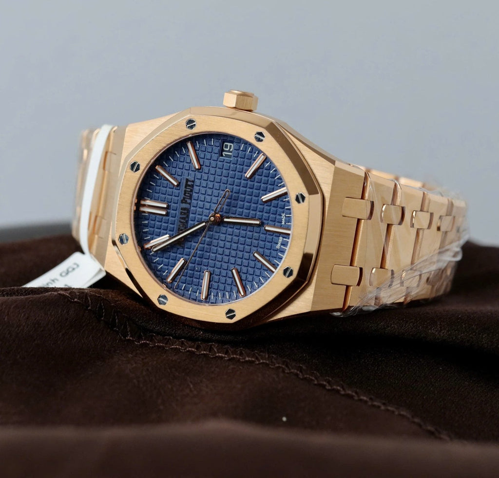 Audemars Piguet 15510R Royal Oak 50th Anniversary Dial Blue Watch 18K Gold Wrapped 41mm