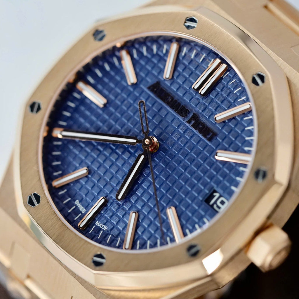 Audemars Piguet 15510R Royal Oak 50th Anniversary Dial Blue Watch 18K Gold Wrapped 41mm