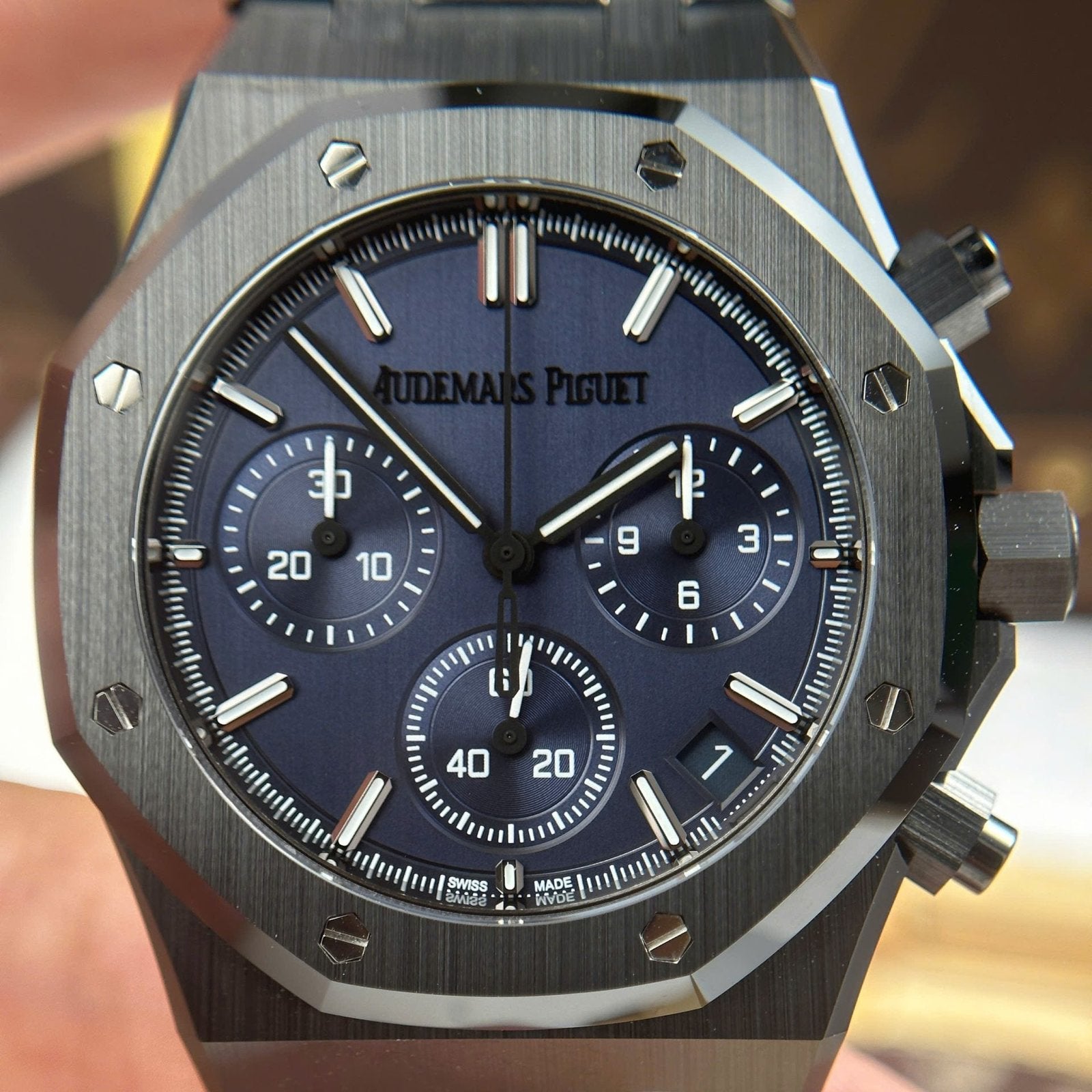 Audemars Piguet Watch Royal Oak Chronograph 26240 Black Ceramic Charcoal Blue Dial 41mm
