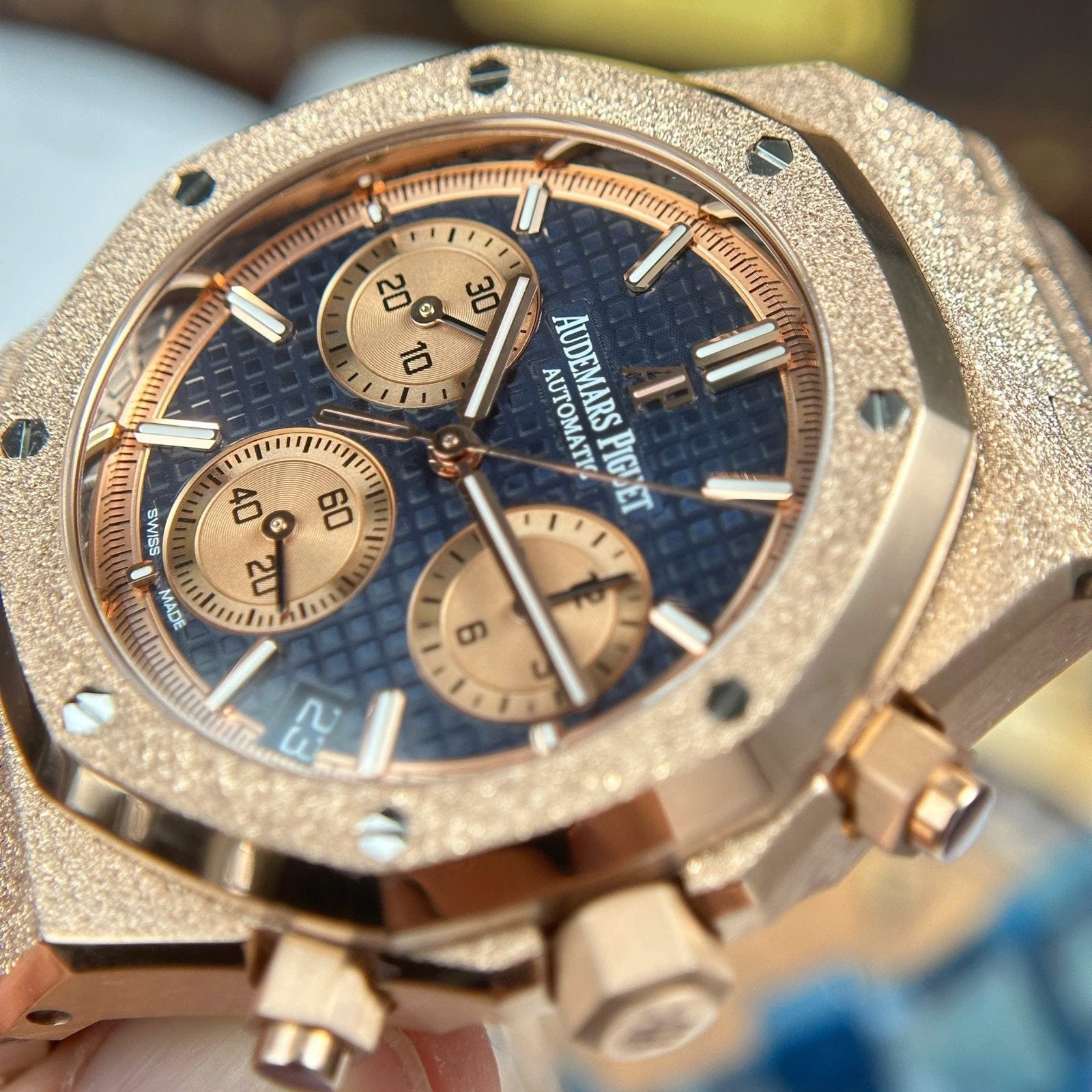 Audemars Piguet Watch Royal Oak Chronograph Frosted Gold 26240 Blue Dial 41mm