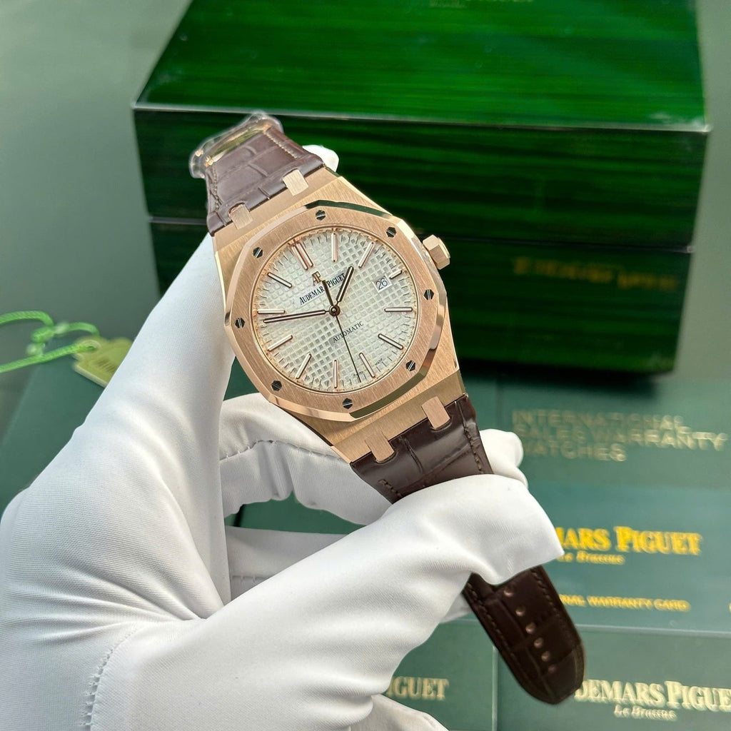 Audemars Piguet Royal Oak 15400 Rose Gold Watch White Dial 41mm