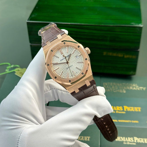 Audemars Piguet Royal Oak 15400 Rose Gold Watch White Dial 41mm