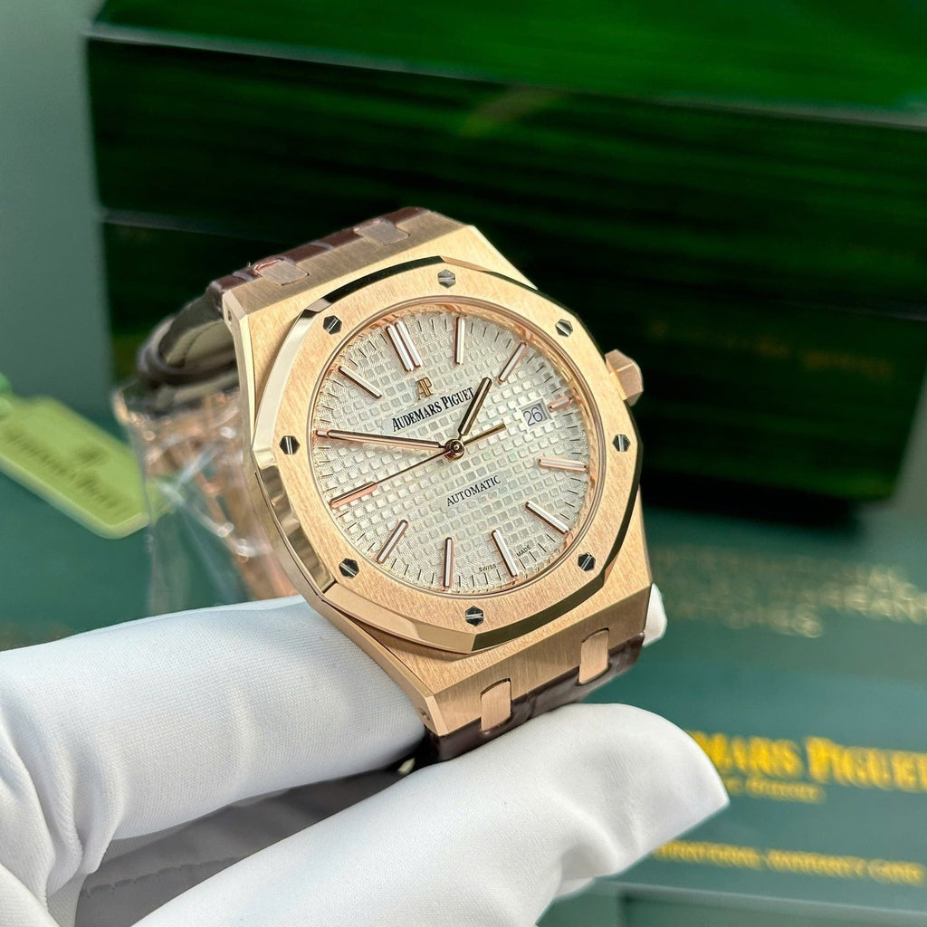 Audemars Piguet Royal Oak 15400 Rose Gold Watch White Dial 41mm
