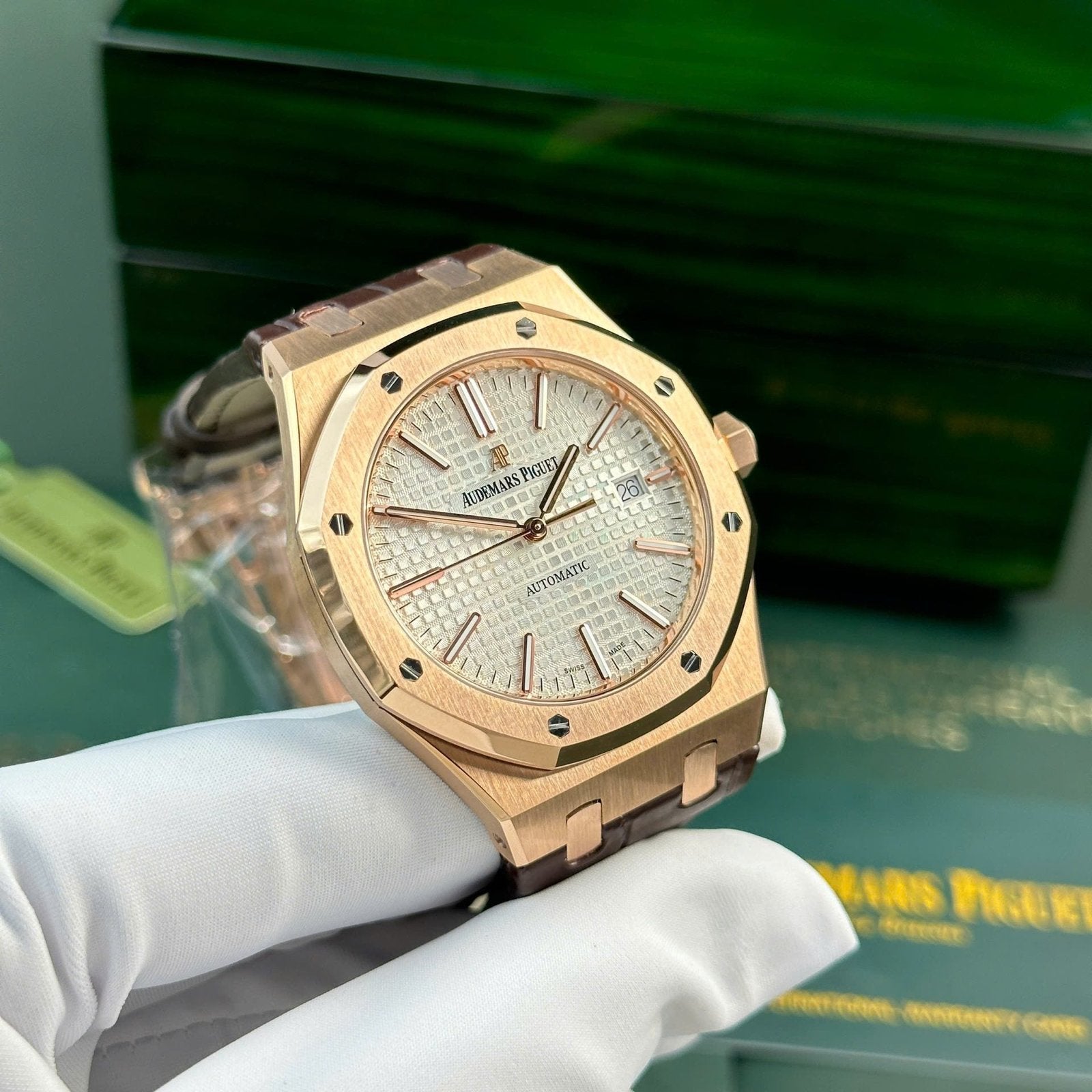 Audemars Piguet Royal Oak 15400 Rose Gold Watch White Dial 41mm