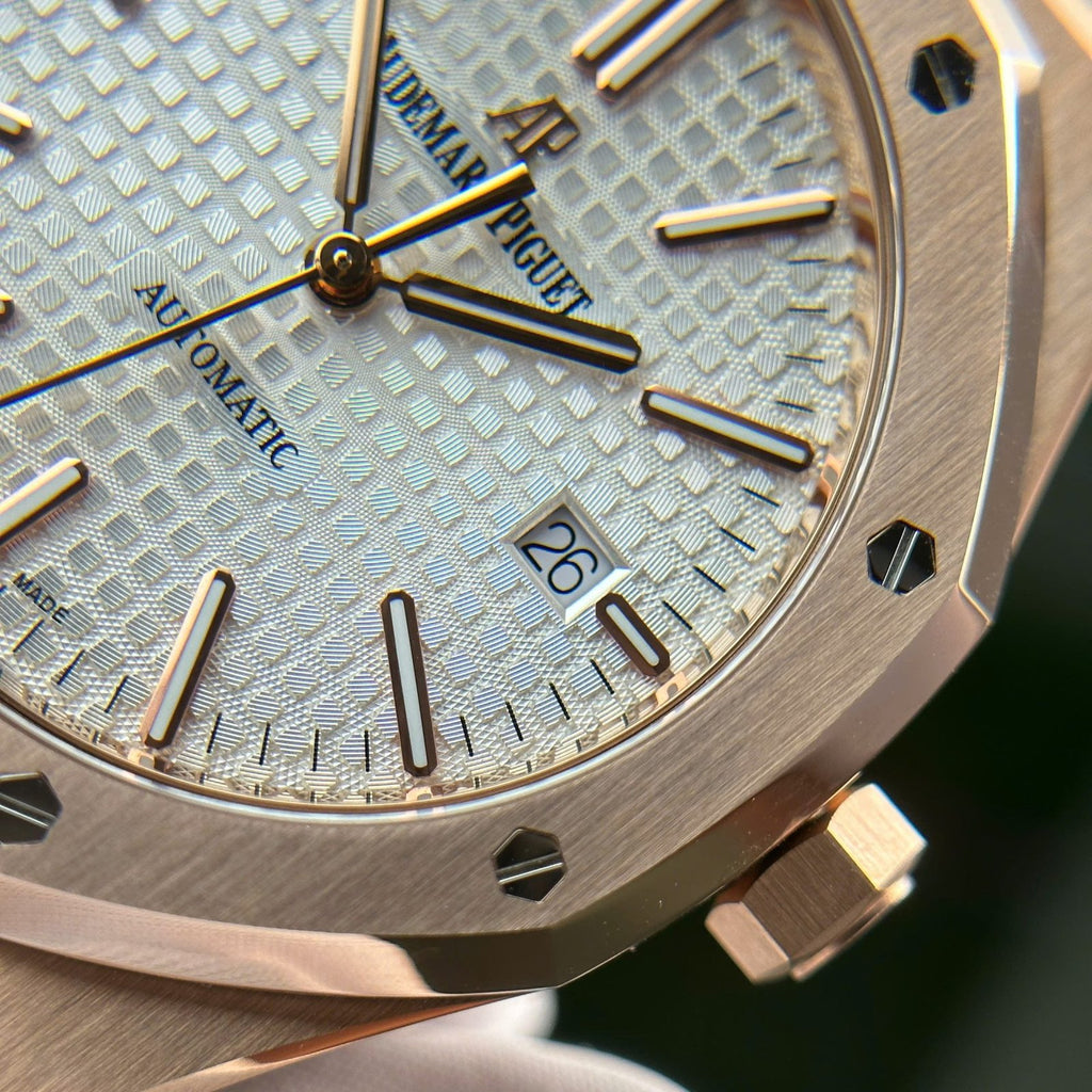 Audemars Piguet Royal Oak 15400 Rose Gold Watch White Dial 41mm