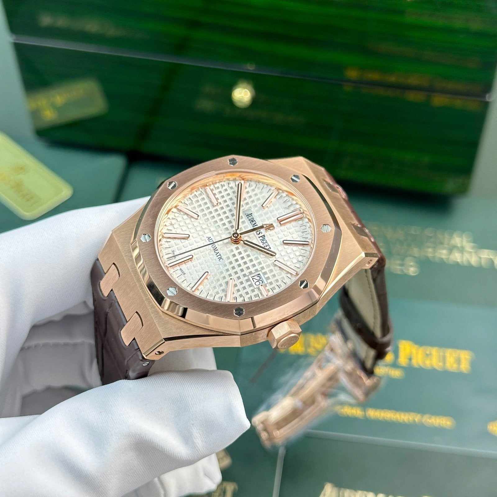 Audemars Piguet Royal Oak 15400 Rose Gold Watch White Dial 41mm