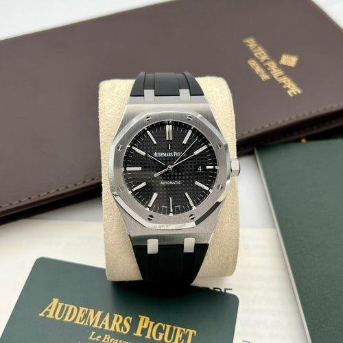Audemars Piguet Watch Royal Oak 15400ST Black Dial Rubber Strap 41mm