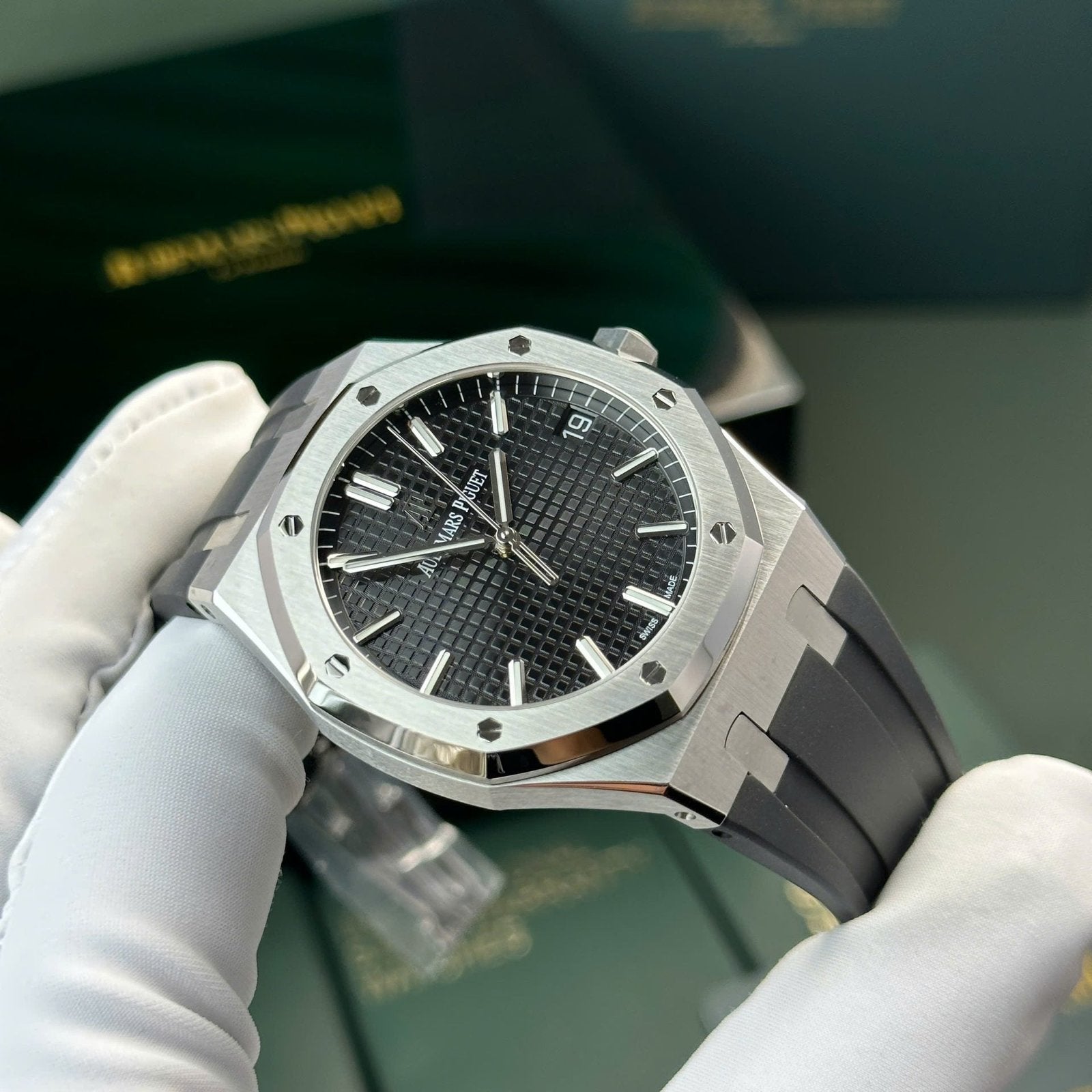 Audemars Piguet Royal Oak 15500 Watch Dial Black Rubber Strap 41mm