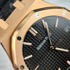 Audemars Piguet Royal Oak 15500OR Watch Rose Gold Wrapped Black Leather Strap 41mm