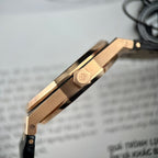 Audemars Piguet Royal Oak 15500OR Watch Rose Gold Wrapped Black Leather Strap 41mm