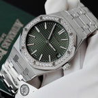 Audemars Piguet Royal Oak 15510ST Watch Green Dial Bezel Moissanite Diamonds 41mm