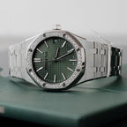 Audemars Piguet Royal Oak 15510ST Watch Green Dial Bezel Moissanite Diamonds 41mm