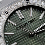 Audemars Piguet Royal Oak 15510ST Watch Green Dial Bezel Moissanite Diamonds 41mm