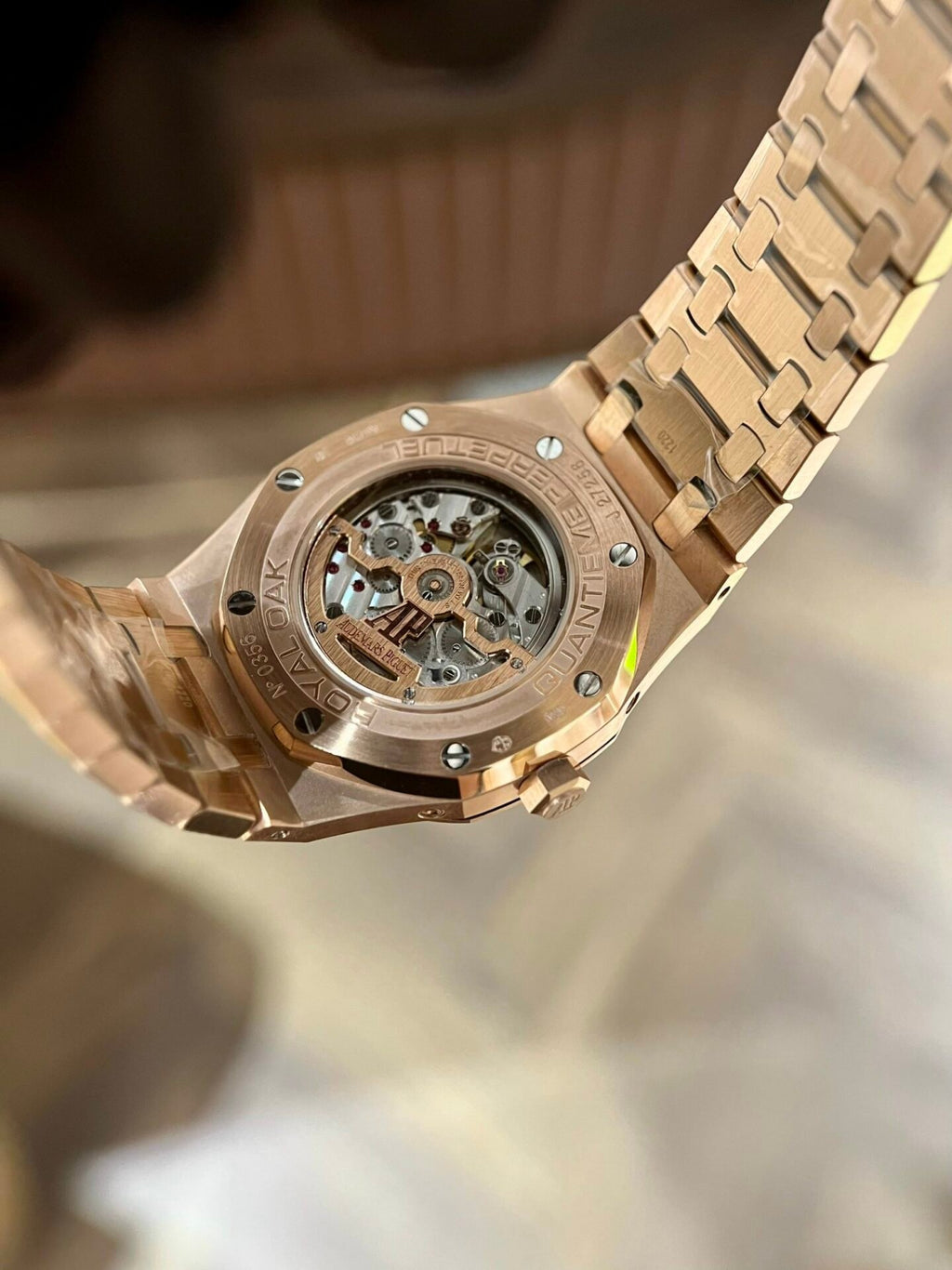 Audemars Piguet Royal Oak 26574OR Rose Gold Watch Blue Dial 41mm