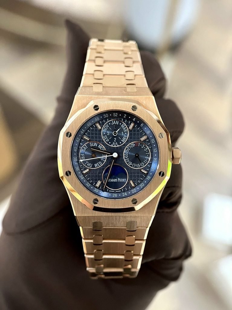 Audemars Piguet Royal Oak 26574OR Rose Gold Watch Blue Dial 41mm
