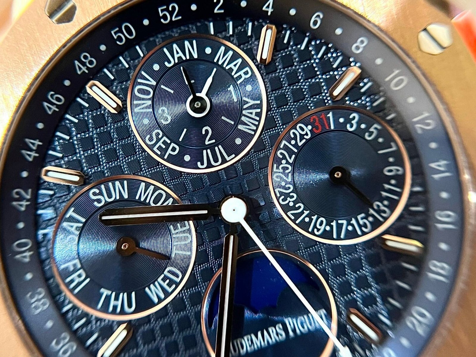 Audemars Piguet Royal Oak 26574OR Rose Gold Watch Blue Dial 41mm